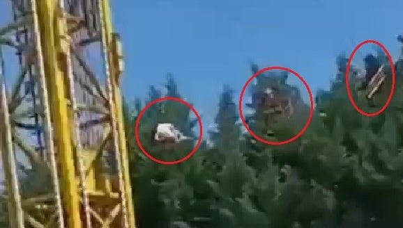 Lunaparktaki dev salıncak ağaç kollarına takıldı